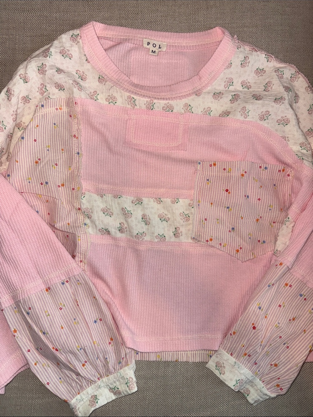 POL Pink Patchwork Long-Sleeve Top (NWOT) - Picture 1 of 3